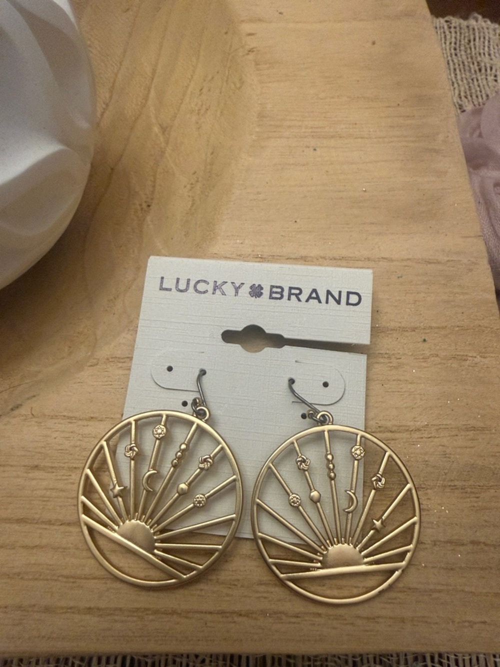 Lucky Brand Gold Tone Rising Sun Cut Out Earrings